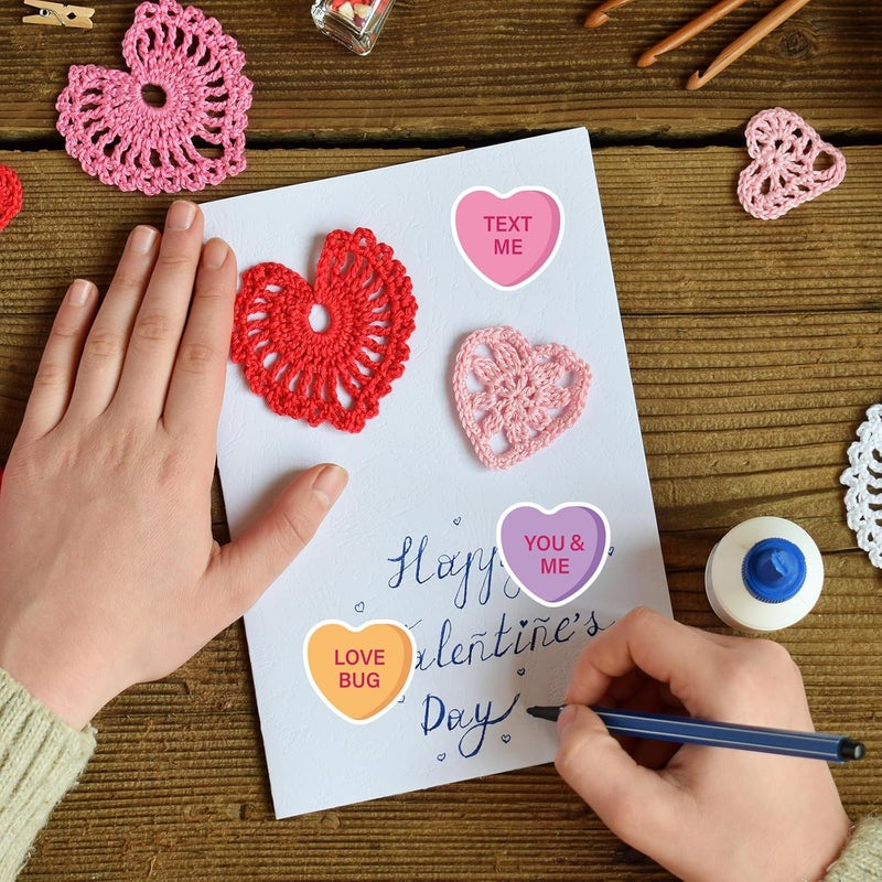 Whaline 1400Pcs Valentine Candy Hearts Stickers Conversation Hearts Stickers Colorful Love Hearts Stickers Assorted Adhesive Labels for Valentines Cards Envelopes DIY Craft Gift Decor - Image 5